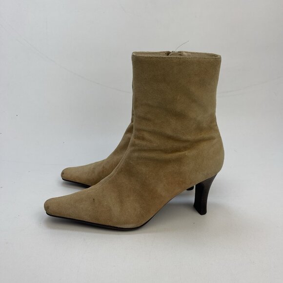 Y2K Steve Madden Tina Tan Suede Boots Women’s Size 7 Leather Upper Kitten Heels - Picture 4 of 14